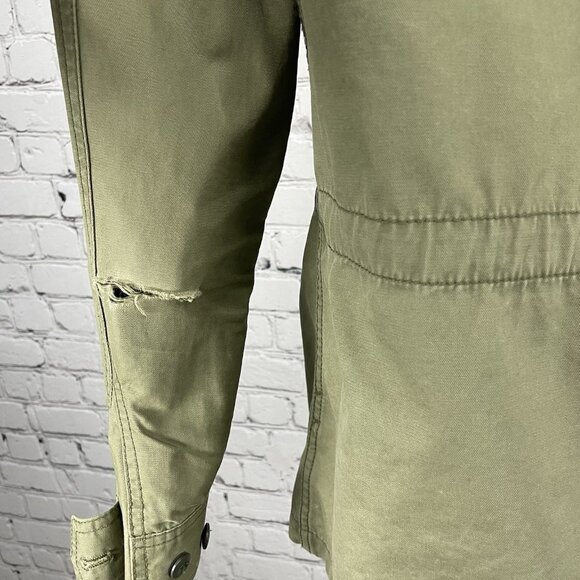 Madewell Green Cotton Button Up Army Jacket Collar Snap Pockets Size Small S - Picture 5 of 16